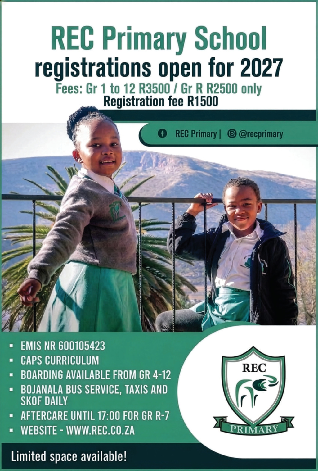 REC Primary School registrations open for 2027